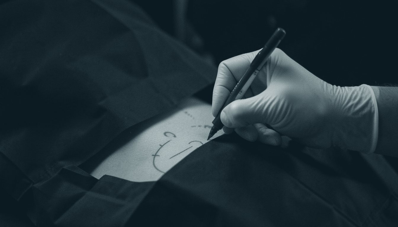 Cirujano dibujando la marcación preoperatoria sobre la piel